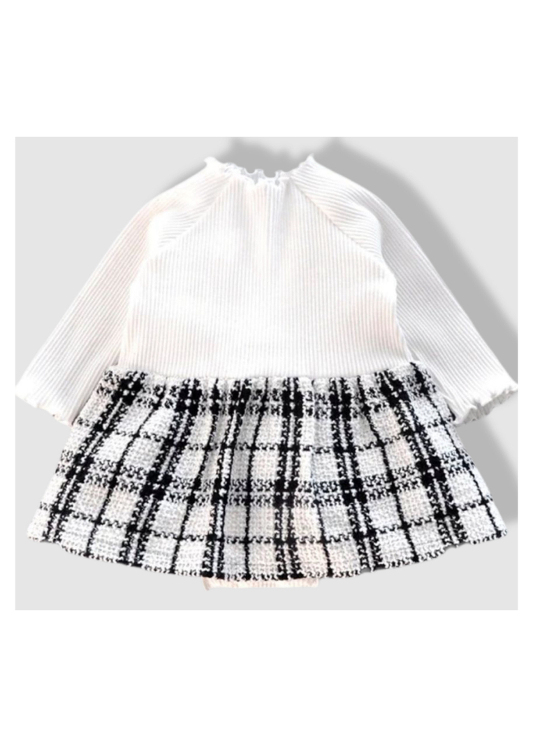 VESTIDO BEBÉ NIÑA ALGODÓN CUADRILLÉ, MÁS CARDIGAN PEQUEÑA LUZ-1