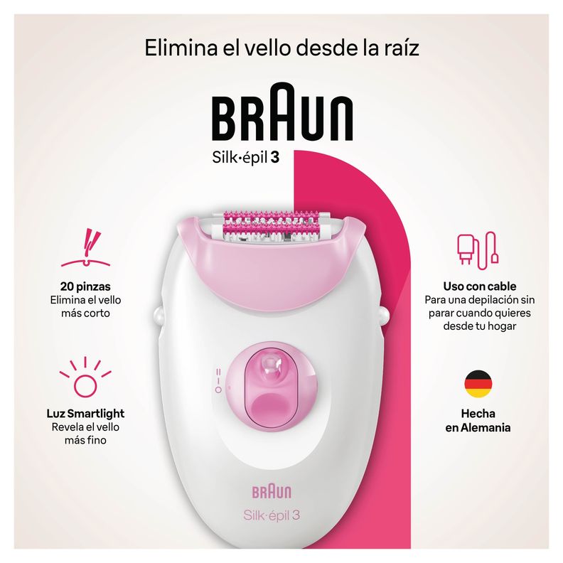 Depiladora Eléctrica Braun Silk Épil 3 Rosada-1