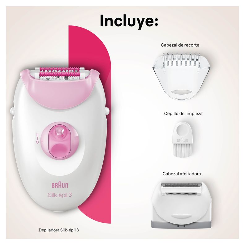 Depiladora Eléctrica Braun Silk Épil 3 Rosada-2