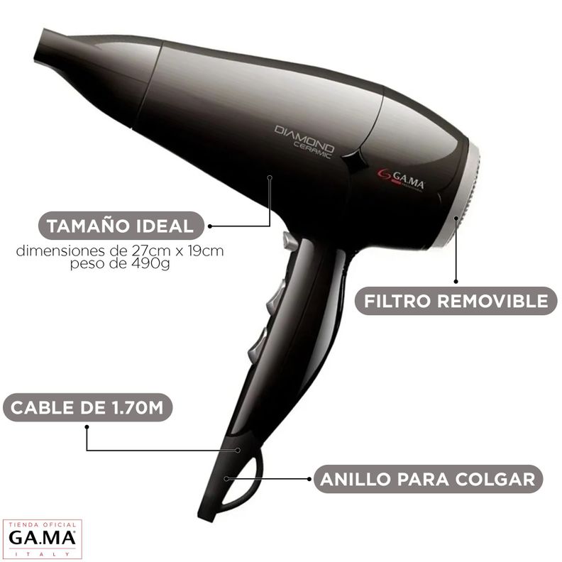 Secador De Pelo Gama Diamond St Bk 220 Ion 2300 Watts-3