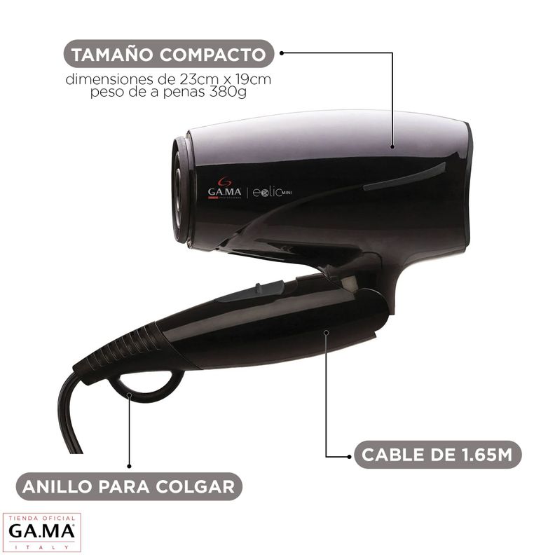 Secador De Pelo Gama Eolic Mini 1600w Plegable Liviano Viaje-1