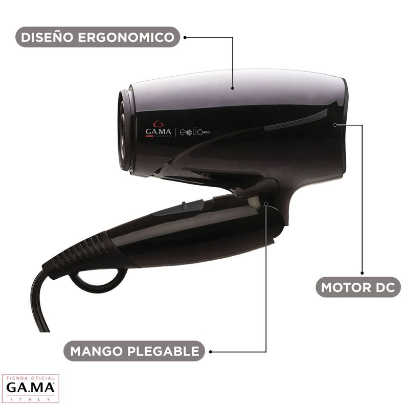 Secador De Pelo Gama Eolic Mini 1600w Plegable Liviano Viaje-3