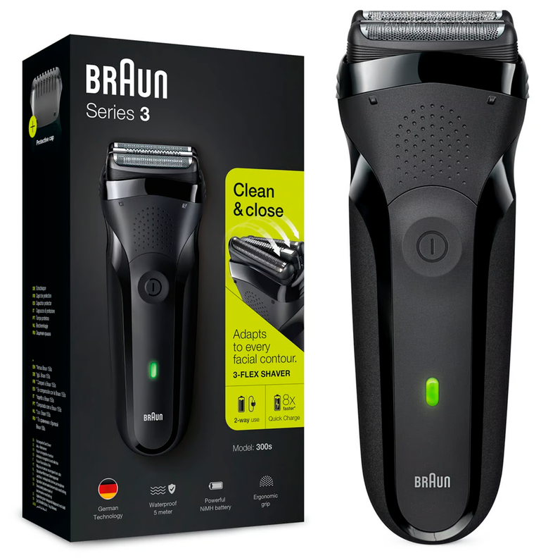 Afeitadora Recargable Braun 300 Serie 3 Black Cuchillas Flexibles-0