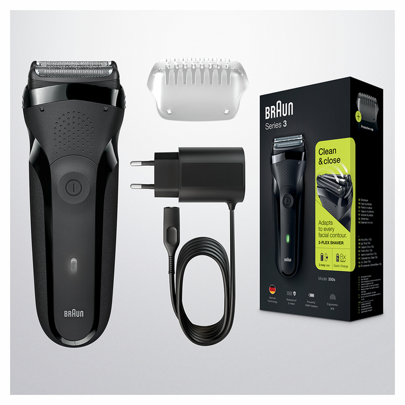Afeitadora Recargable Braun 300 Serie 3 Black Cuchillas Flexibles-5