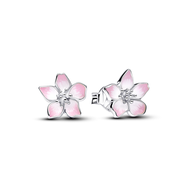Aretes de Boton Flor de Cerezo Plata