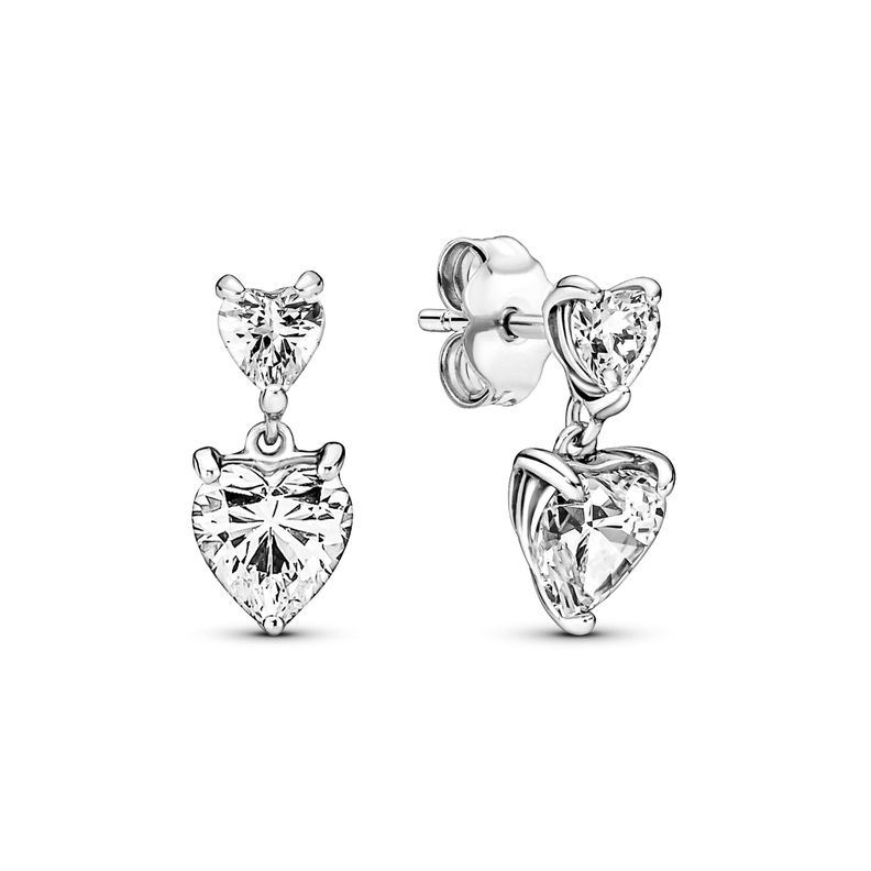 Aretes de Botón Doble Corazón Brillante-0
