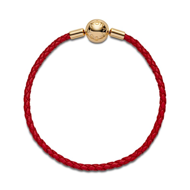 Brazalete de cuero rojo bañado en oro de 14k-0