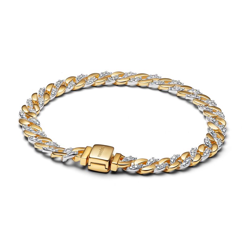 Brazalete de Cadena Cubana de Dos Tonos en Pave