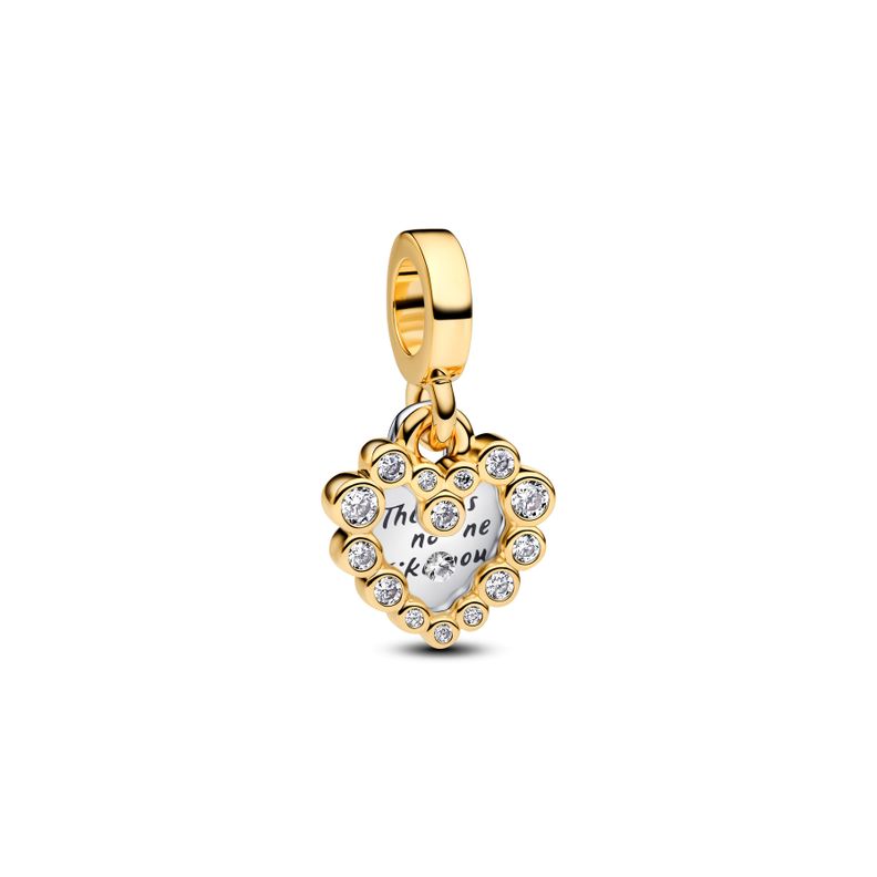 Charm Colgante Doble Corazon Brillante Dorado