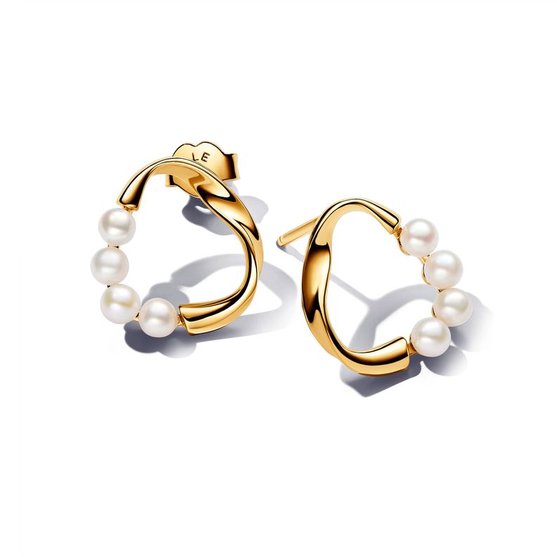Aretes en Pandora Shine con Forma de Circulo de Forma Organica y Perlas Cultivadas de Agua Dulce Tratadas-0