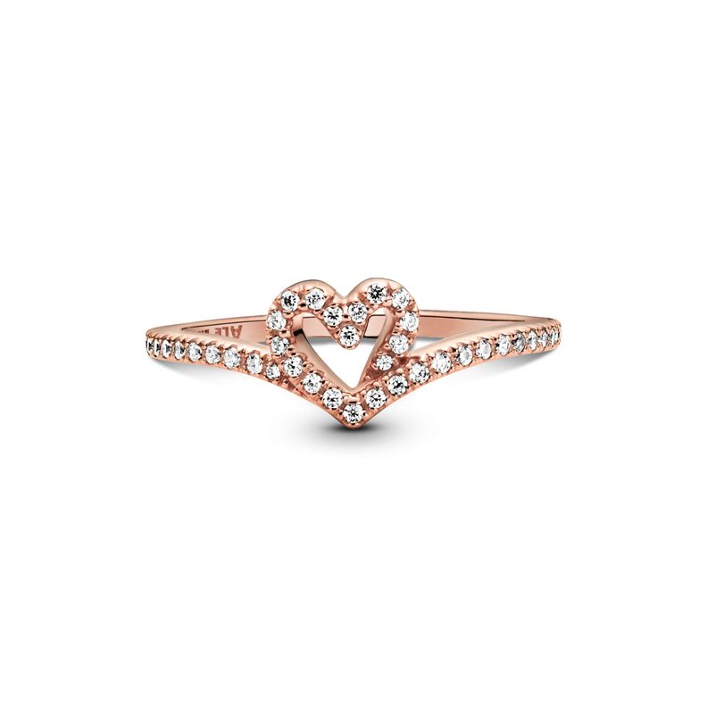 Anillo en Plata de los Deseos Corazón Reluciente Recubrimiento Oro Rosa14K-0