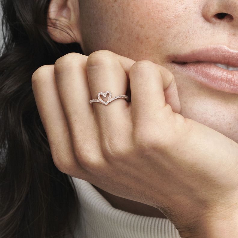 Anillo en Plata de los Deseos Corazón Reluciente Recubrimiento Oro Rosa14K-2