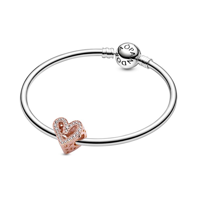 Charm PANDORA Rose de corazón Brillante Trazo a Mano. -1
