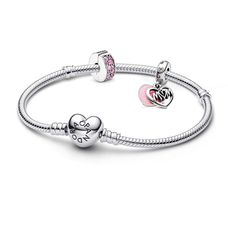 Gift Set Pulsera con Dije Corazon Mom y Clip Rosado-0