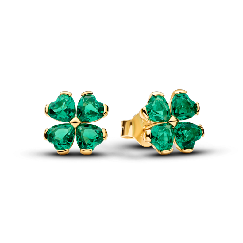 Aretes de Boton Trebol de la Suerte Verde Dorado