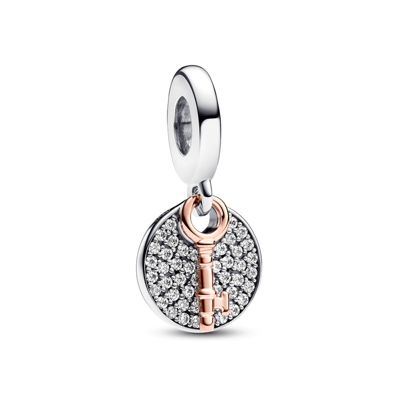 Dije Colgante en Plata y Rose Llave de la Felicidad dos Tonos-0