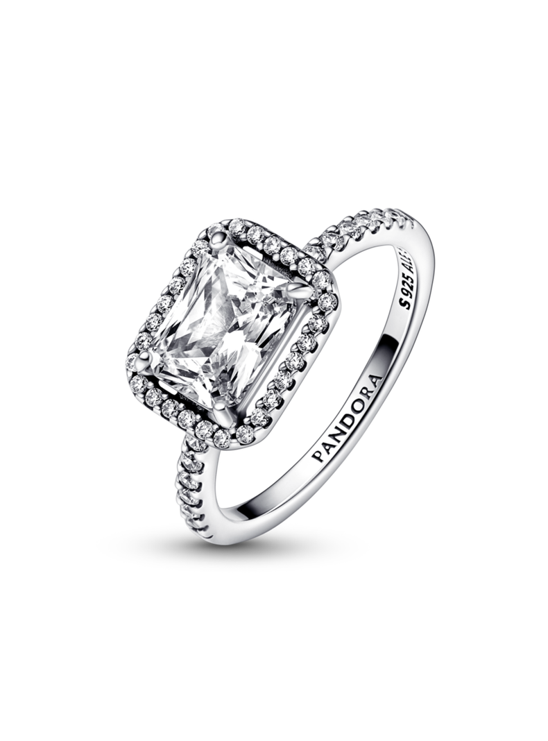 Anillo en Plata  Rectangular con Halo Brillante