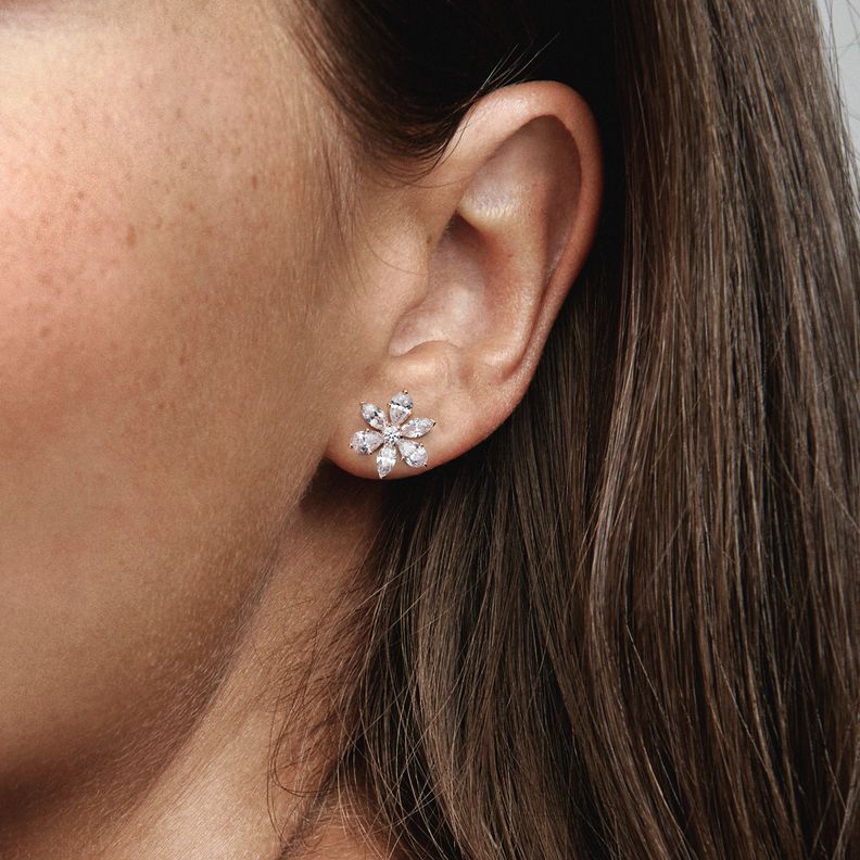Aretes de Botón Herbario Brillante en Rose-1