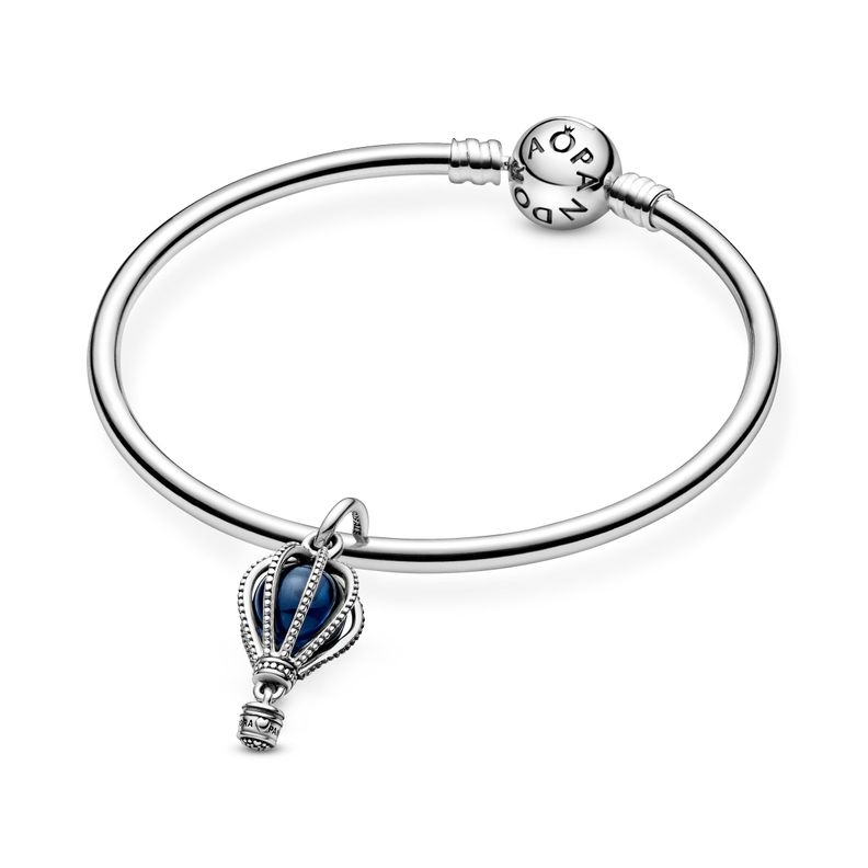 Dije Colgante en Plata Globo Aerostático Azul Cristal Azul Medianoche-1