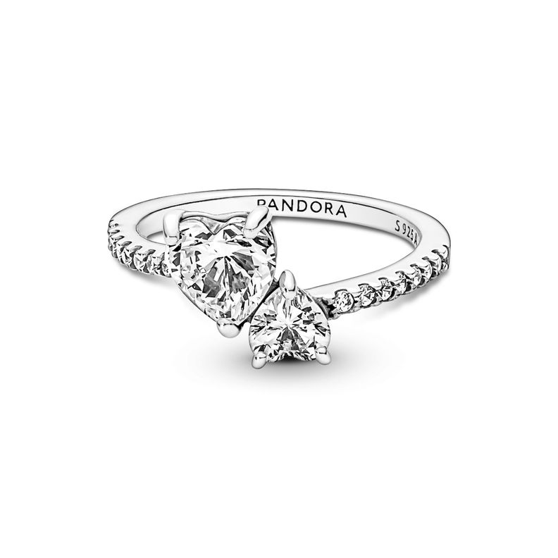 Anillo en Plata Reluciente Corazón Doble-0