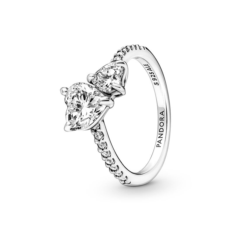 Anillo en Plata Reluciente Corazón Doble-1