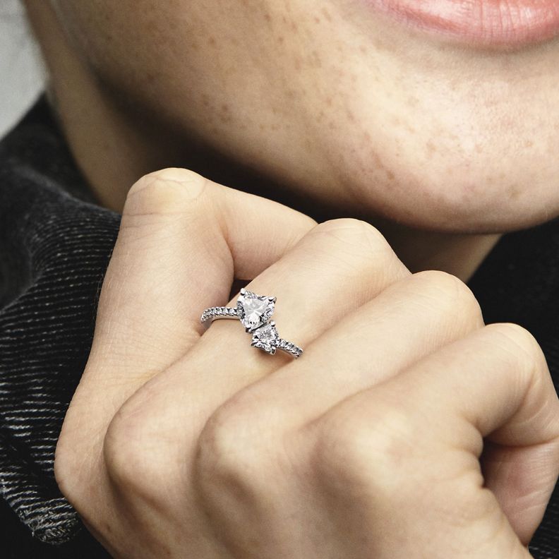 Anillo en Plata Reluciente Corazón Doble-2