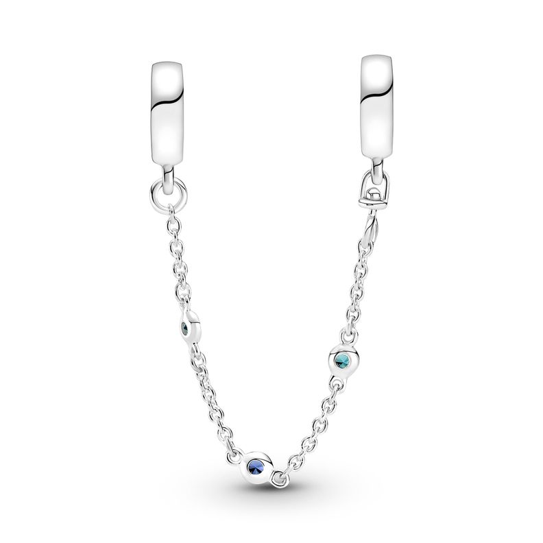 Cadena de Seguridad en Plata Triple Piedra Cristales Azules -0