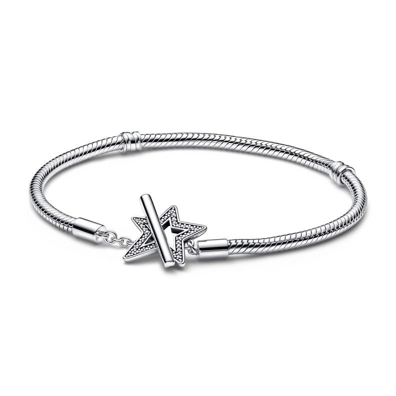 Brazalete en Plata Cadena Serpiente con Barra en T de Estrella -0