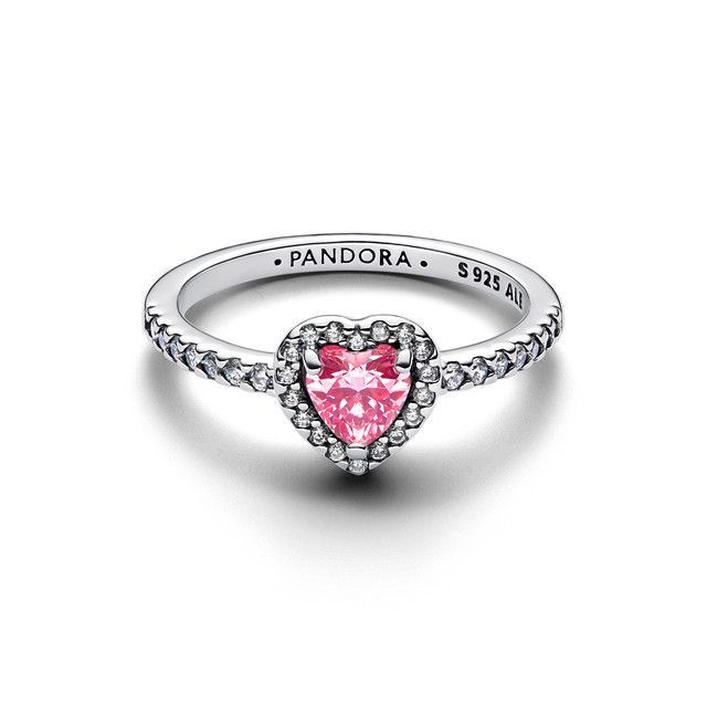Anillo Corazón Rosa Elevado en Plata-0