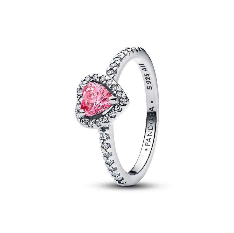 Anillo Corazón Rosa Elevado en Plata-1