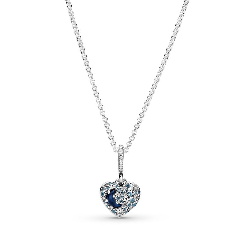 Collar de Corazón con Estrellas y Luna Azul Brillante-0
