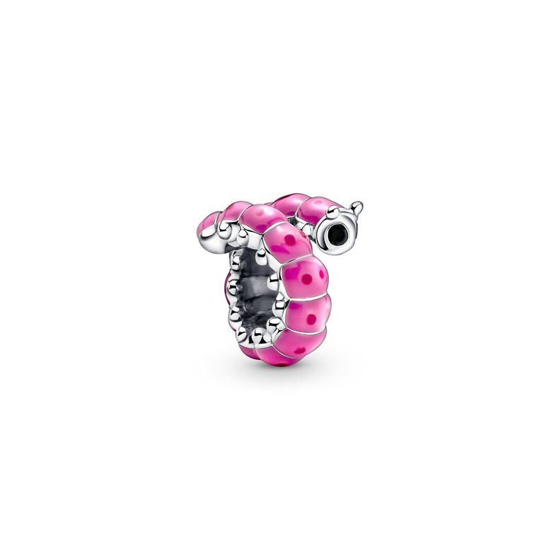 Charm en Plata Linda Oruga Erizada Cristal Negro
