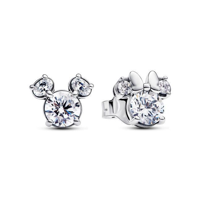 Aretes de Botón Mickey y Minnie Mouse Brillantes de Disney-0
