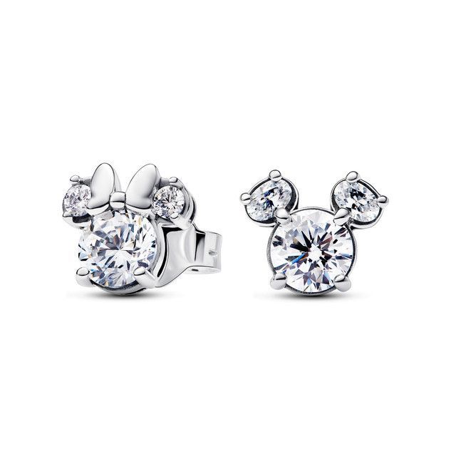 Aretes de Botón Mickey y Minnie Mouse Brillantes de Disney-1