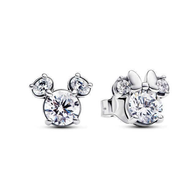 Aretes de Boton Mickey y Minnie Mouse Brillantes de Disney Plata