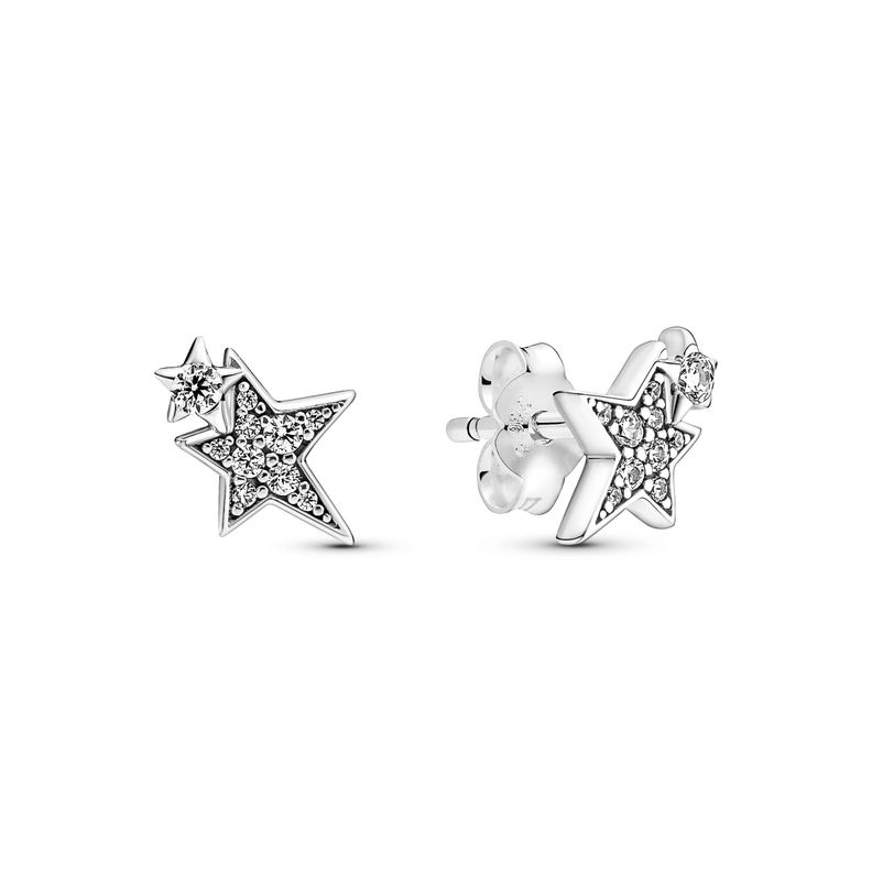 Aretes de Tuerca en Plata Brillantes Estrellas Asimétricas -0