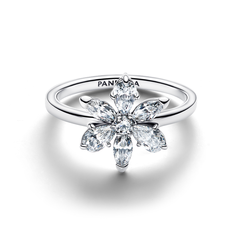 Anillo Coctel de Flores Estilo Herbario Brillante Plata 50