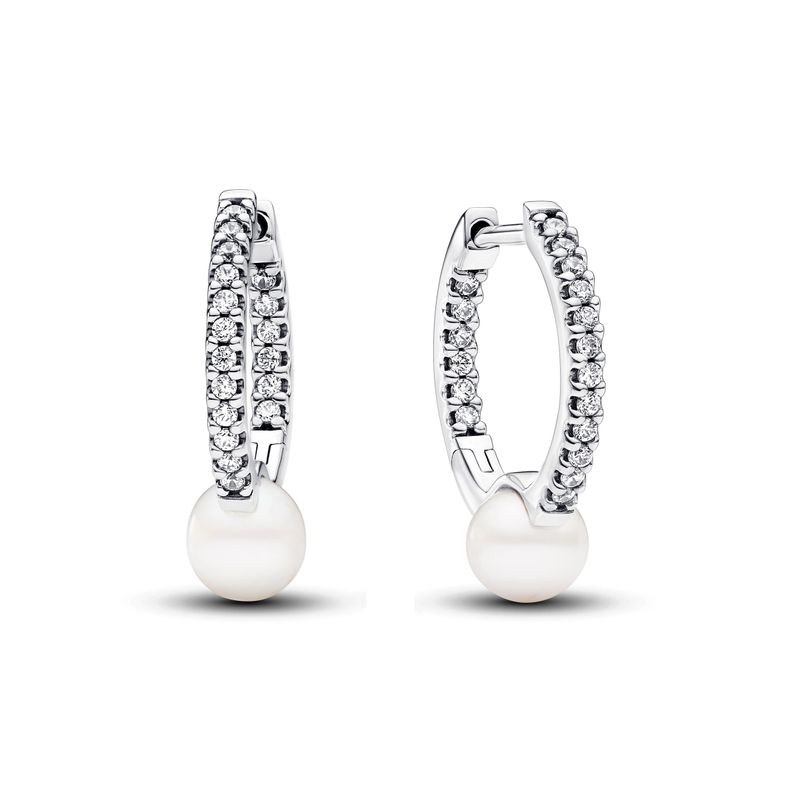 Aretes de aro Perla Cultivada de Agua Dulce y Pavé-0