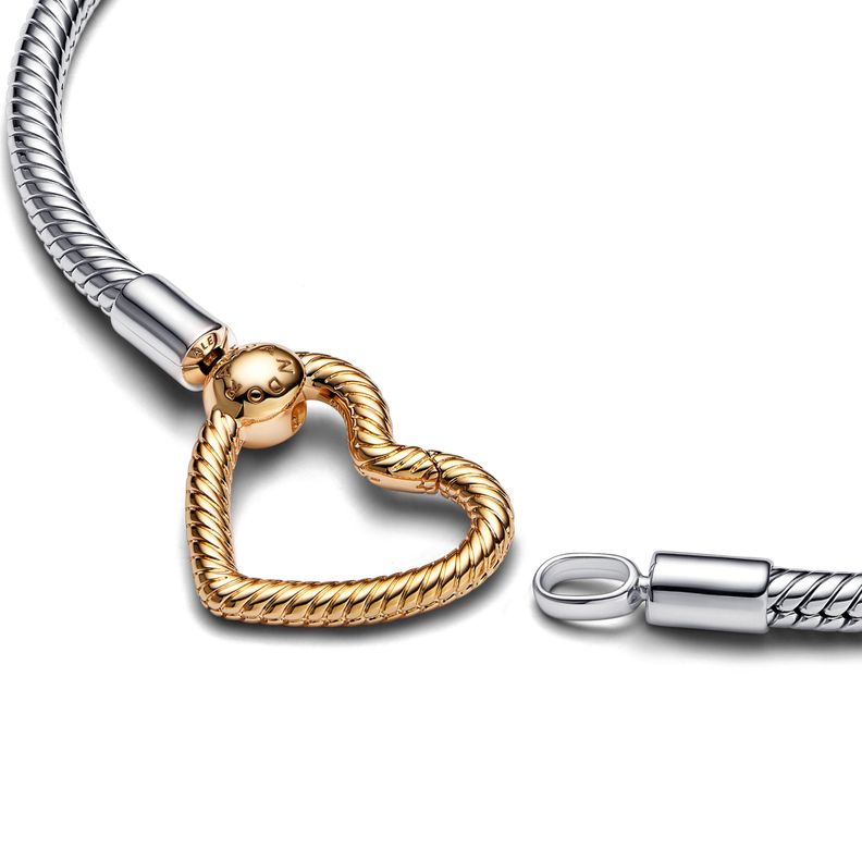 Pulsera en Plata con enchape Oro de 14k Momentos Cadena de Serpiente con Cierre de corazón-1