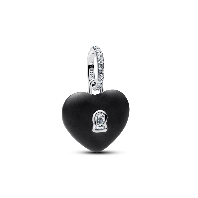 Charm Colgante Candado Corazon Ceramica Negro Mate Plata