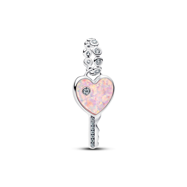 Charm Colgante Llave de Corazon Opalescente Plata