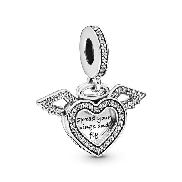 Dije en Plata Corazon y Alas de Angel Circonia Cubica Clara-0