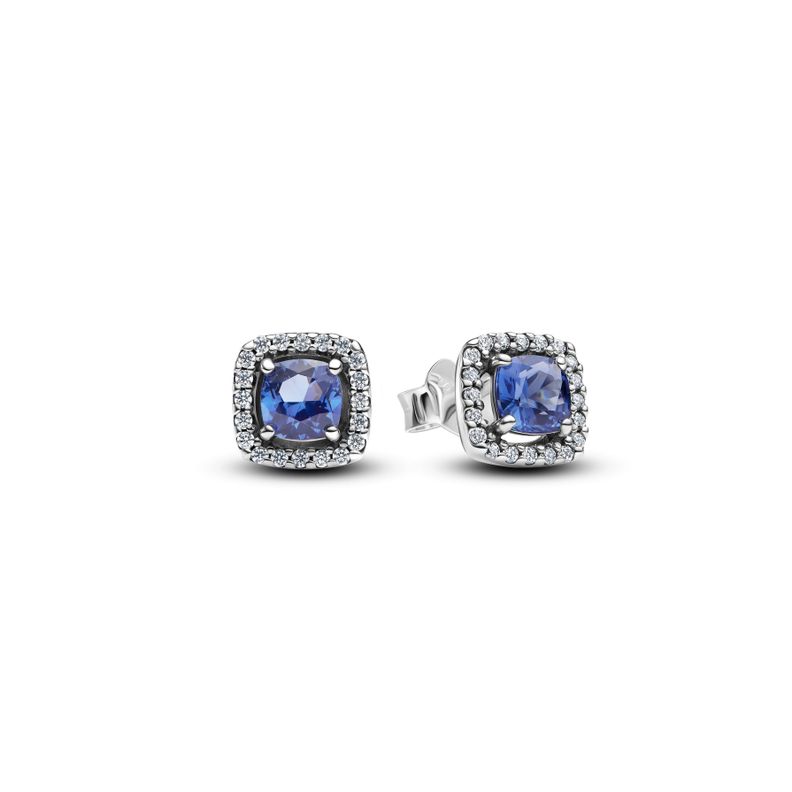 Aretes de botón Halo Azul Cuadrado Brillante-0