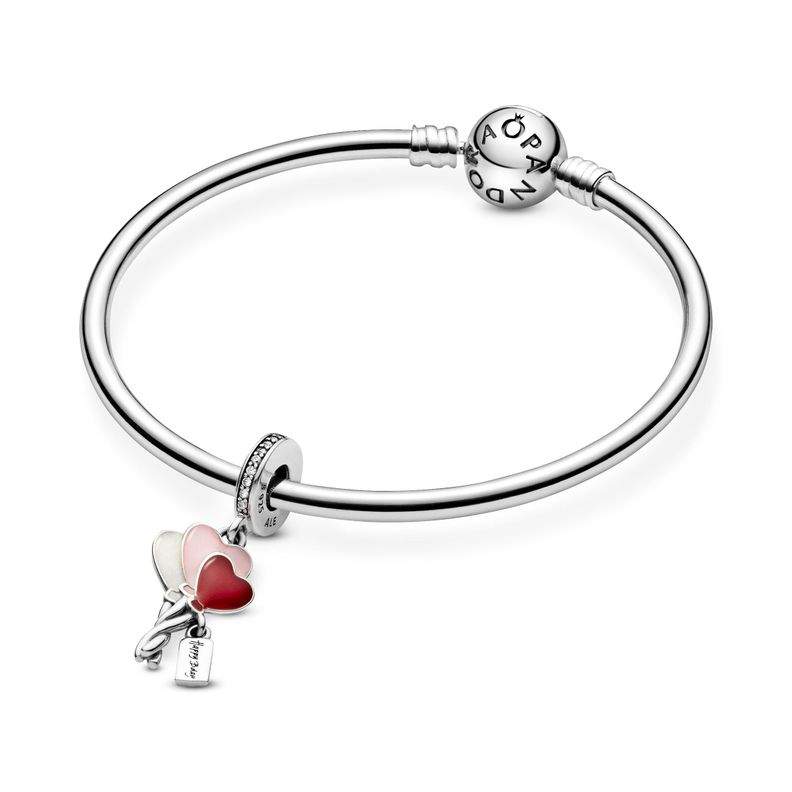 Charm en Plata Globos de Corazón Circonia Cúbica Clara -1