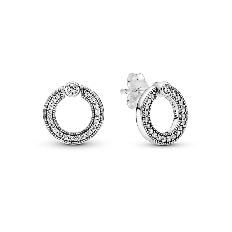 Aretes de Botón Reversibles Círculo de Pavé y Logotipo-0