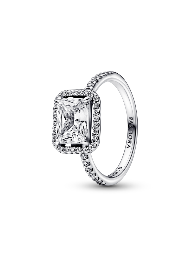 Anillo en Plata  Rectangular con Halo Brillante -0
