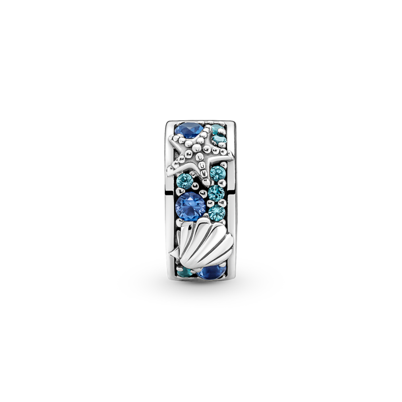 Clip Plata Estrella de Mar y Concha Tropicales Cristales Multicolor