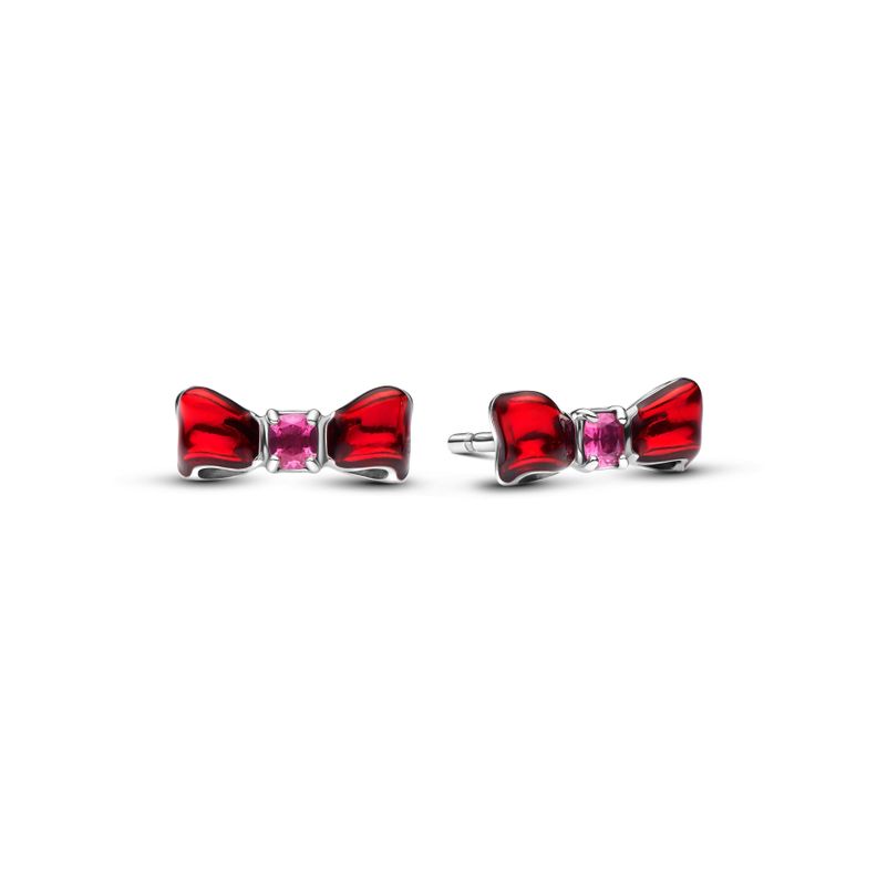 Aretes de Boton Lazo Rojo Blancanieves de Disney Plata