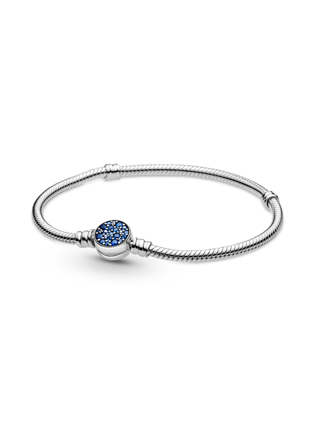 Brazalete Plata Cadena Serpiente Cierre de Disco Cristal Azúl-0