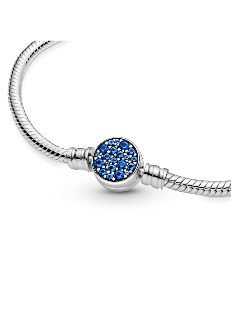 Brazalete Plata Cadena Serpiente Cierre de Disco Cristal Azúl-1